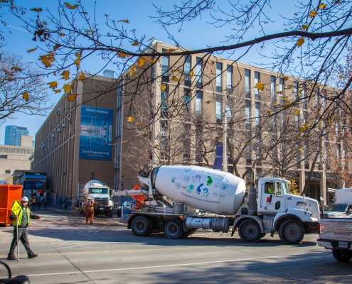 UofT Construction site with Dufferin Concrete Redimix Truck
