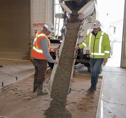 Fibre Pour demonstration with Dufferin concrete